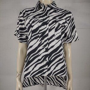 NWT Walter Baker black white Zebra print high-low button front blouse Small
